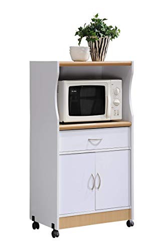 Hodedah Import Microwave Cart With One Drawer Kitchen Cabinet, White
