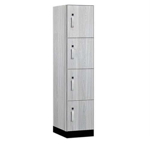 Salsbury 18 Wide Premier Wood Locker-Four Tier-1 Wide-6 Feet High-21” Deep-Silver Teak-Silver Electronic Locks