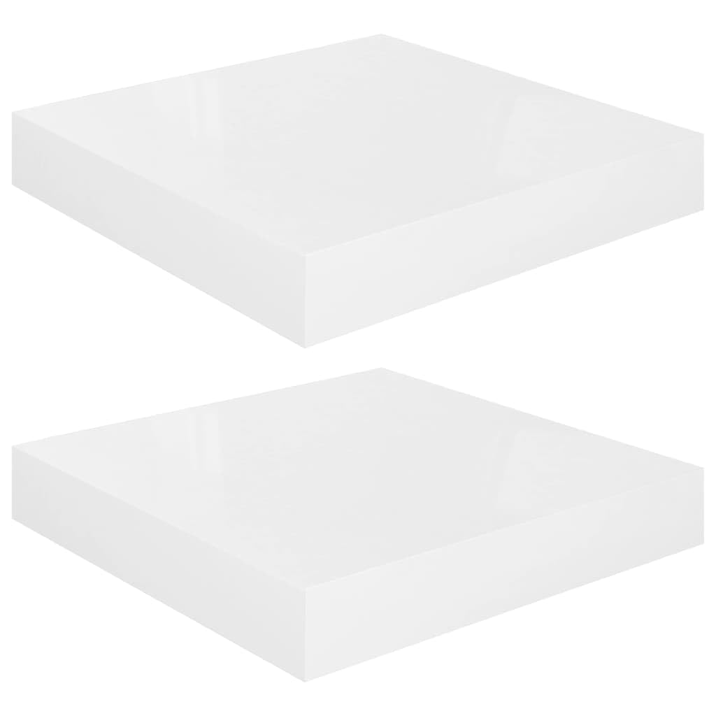 vidaXL Floating Wall Shelves 2 pcs High Gloss White 9.1x9.3"x1.5" MDF"