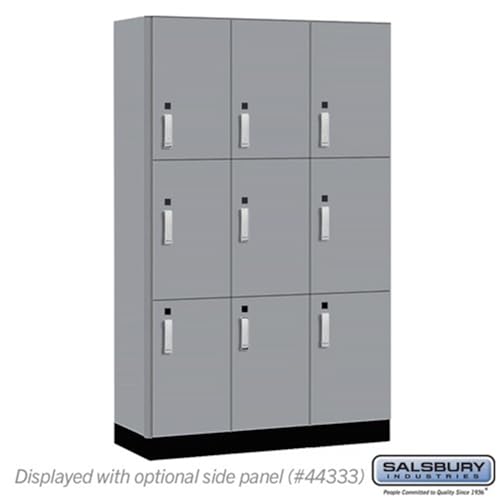 Salsbury 15 Wide Premier Wood Locker-Triple Tier-3 Wide-6 Feet High-18” Deep-Winter Fog-Silver Electronic Locks