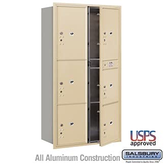 Maximum Height Recessed Mounted 4C Horizontal Parcel Locker with 6 Parcel Lockers in Sandstone with USPS Access - Front Loading