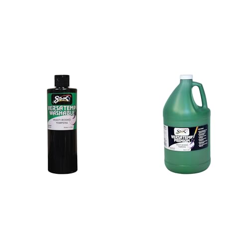 Casafoyer Washable Versatemp Black Tempera Paint 1 Pint & Casafoyer Premium Green Tempera Paint 1 Gallon Combo Kit for Art Projects and Classroom Use