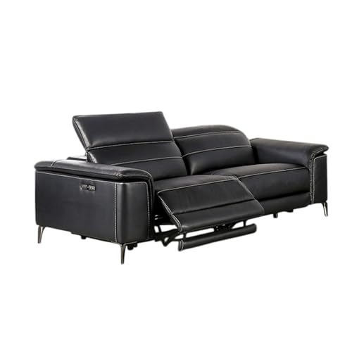 Cuny Power Reclining Sofa, Black Faux Leather, 88 Inch Wall Hug