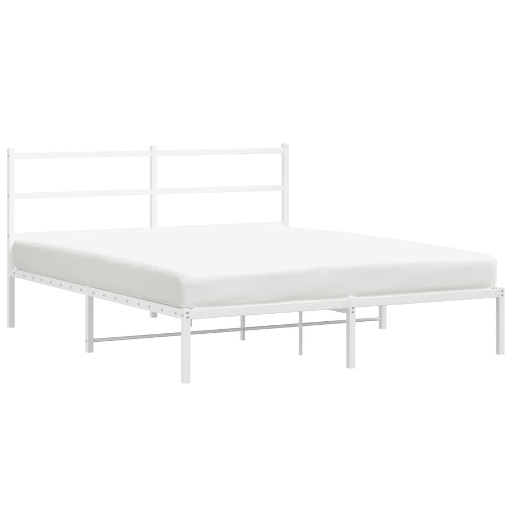 vidaXL Metal Bed Frame with Headboard White 59.1x78.7"