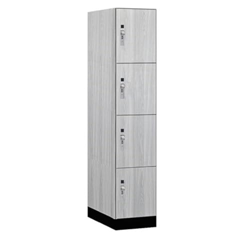 Salsbury 15 Wide Premier Wood Locker-Four Tier-1 Wide-6 Feet High-24” Deep-Silver Teak-Silver Hasps