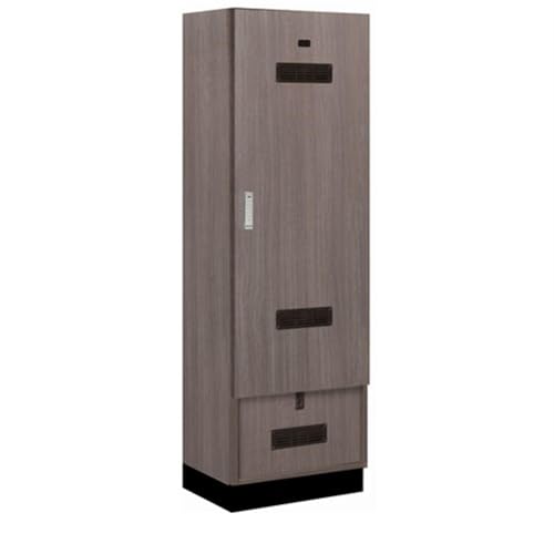 Salsbury 24 Wide Premier Wood Gear Locker - 6 Feet High - 18 Inches Deep - Skyline Walnut - Silver Electronic Locks