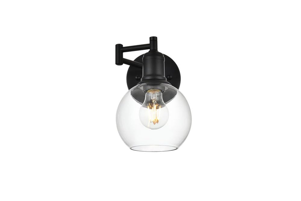 Living District Davian 1-Light Metal/Glass Swing Arm Wall Sconce In Black/Clear