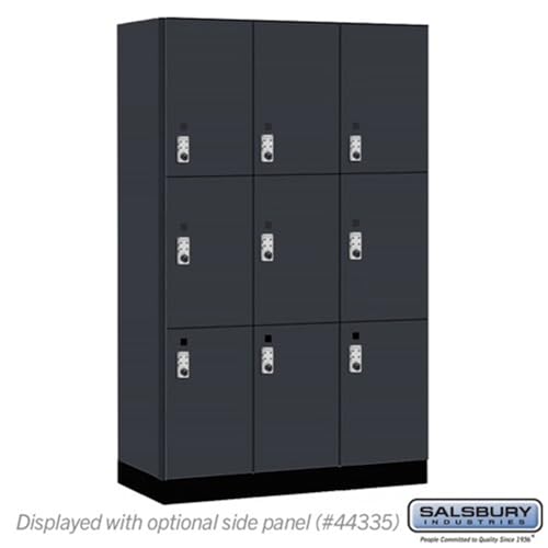 Salsbury 15 Wide Premier Wood Locker-Triple Tier-3 Wide-6 Feet High-21” Deep-Carbon Mesh-Silver Resettable Combination Locks
