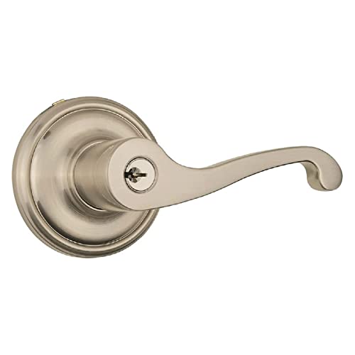 Brinks - Glenshaw Push Pull Rotate Keyed Entry Door Lever, Satin Nickel - Door Lock That Opens Hands-Free With A Push, A Pull Or