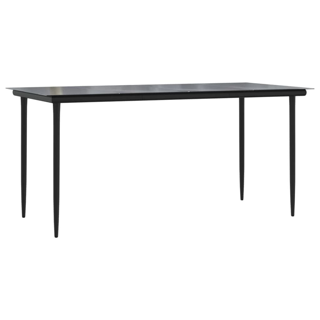 vidaXL Patio Dining Table Black 63x31.5”x29.1” Steel and Tempered Glass