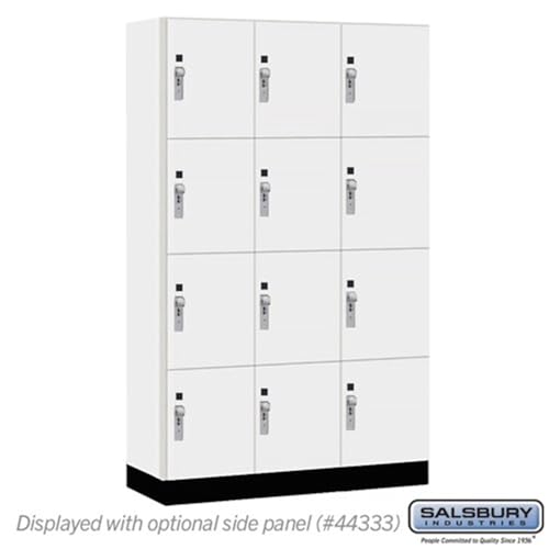 Salsbury 15 Wide Premier Wood Locker-Four Tier-3 Wide-6 Feet High-18” Deep-Arctic White-Silver Hasps