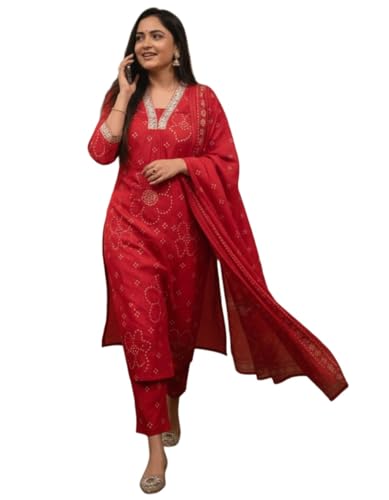 Gosriki WomenS Rayon Viscose Straight Printed Kurta With Pant & Dupatta (Radnya Pink-Vks02-Gs_M_Pink_Medium)