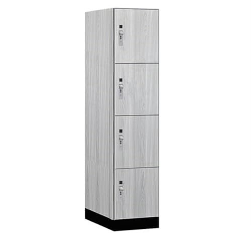 Salsbury 18 Wide Premier Wood Locker-Four Tier-1 Wide-6 Feet High-24” Deep-Silver Teak-Silver Hasps