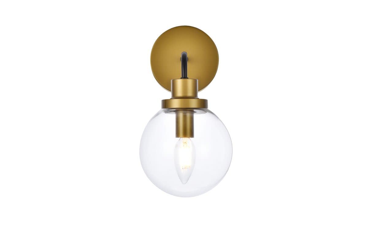 Living District Hanson 1-Light Metal Bath Sconce W/Clear Shade In Black/Brass