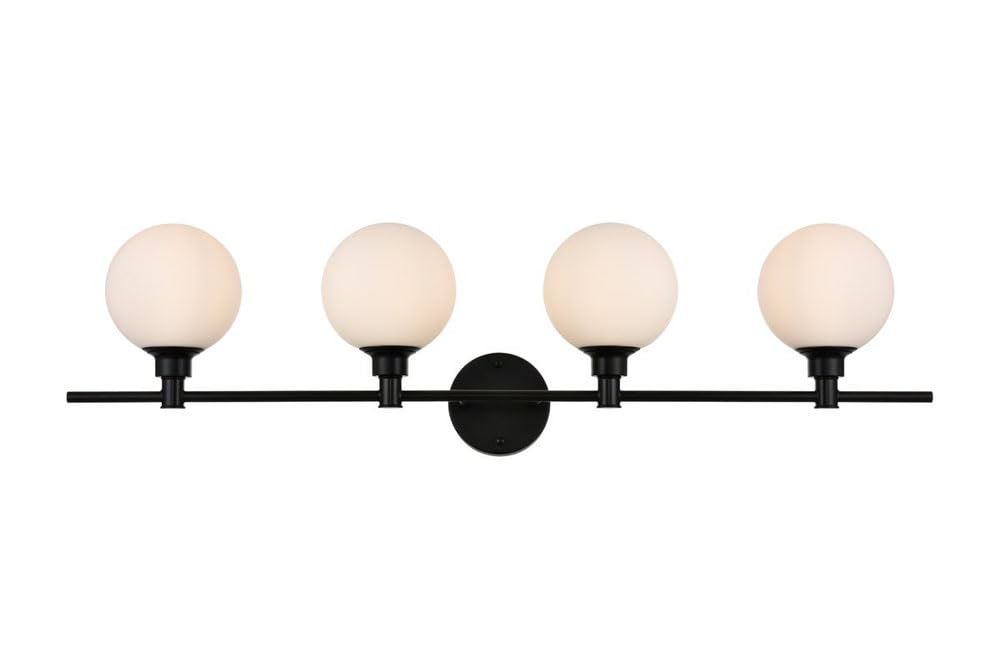 Living District Cordelia 4-Light Iron/Glass Bath Sconce In Black/Frosted White