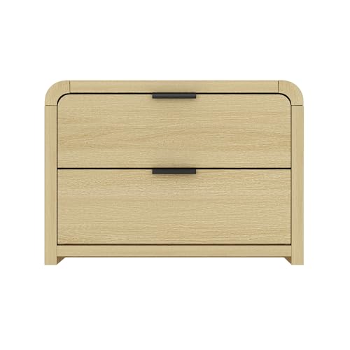 Manhattan Comfort Grace Nightstand with 2 Drawers in Natural Oak and Black