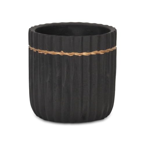 Casafoyer Aurine Round Gold Trimmed Ridged Ceramic Pot - Large - Black - (Pack Of 2)