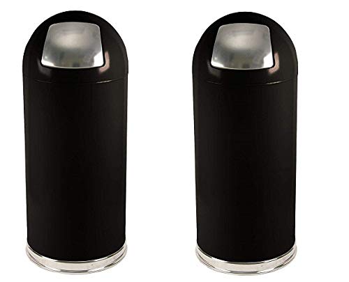 Witt Industries Steel 15-Gallon Standard Dome Top Indoor Waste Receptacle with Galvanized Liner, Round, Black (Pack of 2)