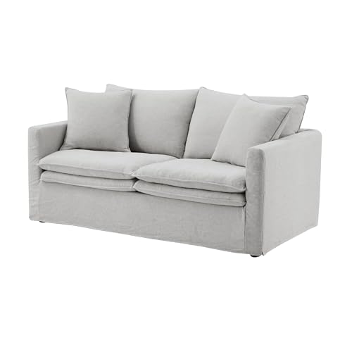 Rutu Loveseat, 2 Accent Pillows, Light Gray Padded Linen, 68 Inch