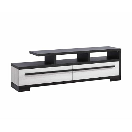 Ruthe TV Stand Media Cabinet with 2 Drawers, Shelves, Black and White Wood