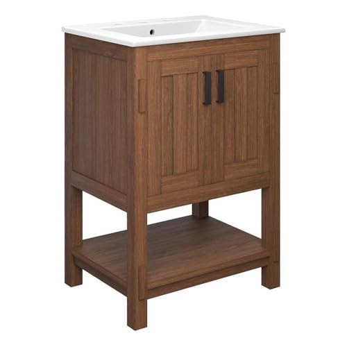 Modway Eei-6534-Wal-Whi Ashlyn 24” Wood Bathroom Vanity, Walnut White