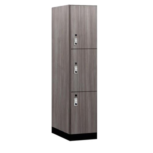 Salsbury 18 Wide Premier Wood Locker-Triple Tier-1 Wide-6 Feet High-24” Deep-Skyline Walnut-Silver Resettable Combination Locks