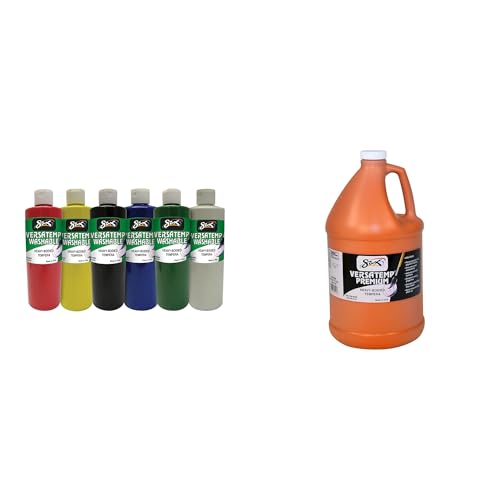 Casafoyer Washable Versatemp Heavy Bodied Tempera Paints 6 Pints & Casafoyer Versatemp Premium Heavy-Bodied Tempera Paint Orange 1 Gallon Combo Kit for Arts and Crafts