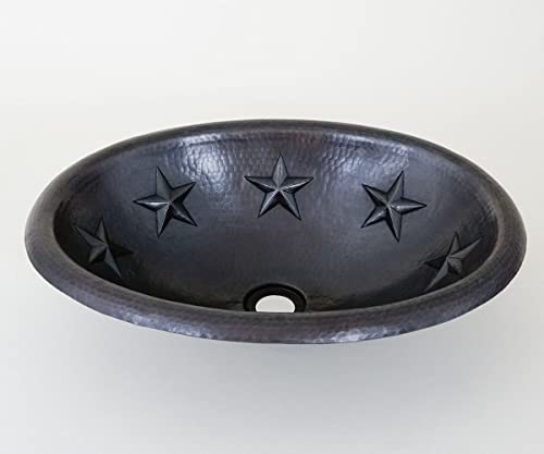 INNOVA COPPER OVAL BATH SINK STARS DESIGN FLAT LIP 17X12.5X5.5 G18 DARK