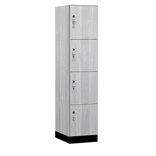 Salsbury 18 Wide Premier Wood Locker-Four Tier-1 Wide-6 Feet High-21” Deep-Silver Teak-Silver Hasps