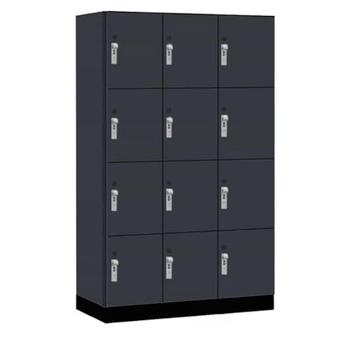 Salsbury 15 Wide Premier Wood Locker-Four Tier-3 Wide-6 Feet High-21” Deep-Carbon Mesh-Silver Hasps