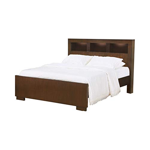 Benjara 3 Open Bookcase Queen King Size Bed With Soft Light Brown