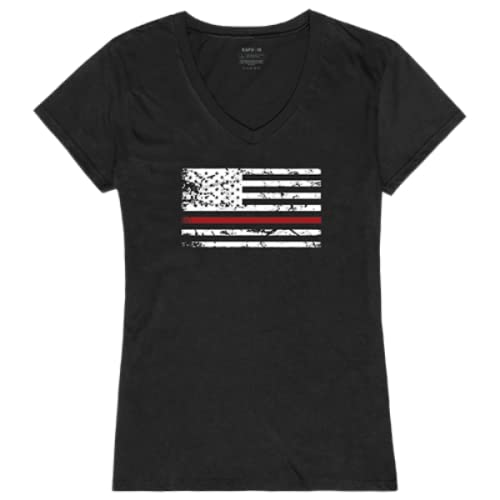 Graphic V-Neck, Thin Red Line, Black, M