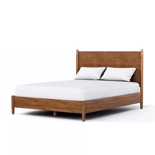 Roma Full Size Bed w Panel Headboard, Transitional Walnut Brown Solid Wood