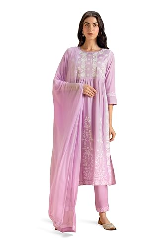 KAARI Rayon 7525 Women's Kurta Suit Set (KAAAW24WSKD-70018_Lavender Bagh_Medium)