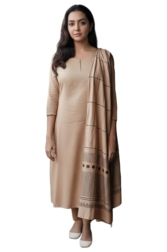 Gosriki WomenS Rayon Viscose Straight Solid Kurta With Pant And Dupatta (Raja Saab Beige-Vks15-Gs_Xl_Beige_X-Large)