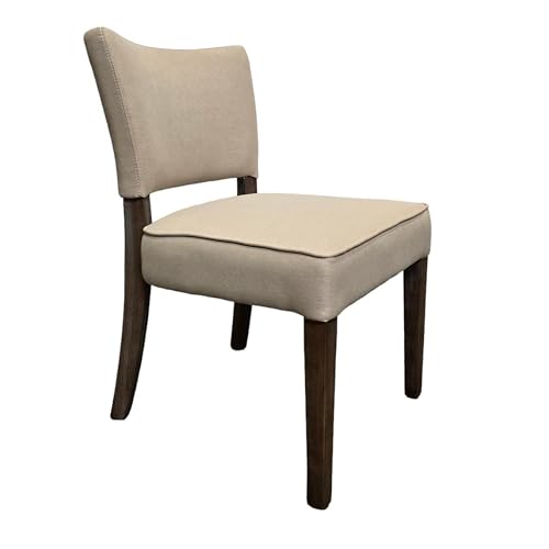Rea Dining Side Chair Set of 2, Beige Fabric, Oak Brown Solid Wood