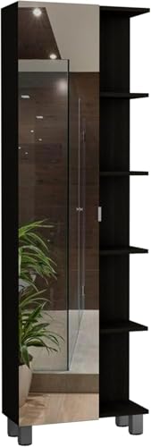 Casafoyer Urano Mirror Linen Cabinet, Four Interior Shelves, Five External Shelves -Black