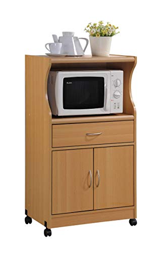 Hodedah Import Microwave Cart With One Drawer, Two Doors, And Shelf For Storage, Beech