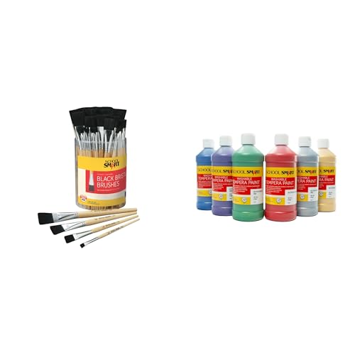 Casafoyer Black Bristle Paint Brushes and Washable Tempera Paints Combo Kit for Classroom and Arts & Crafts Creativity