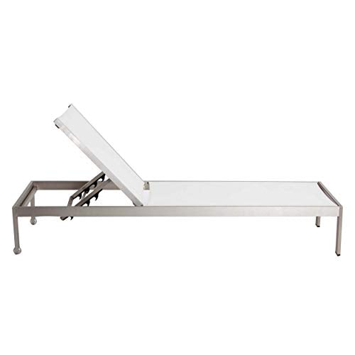 Metal Frame Adjustable Lounger with Side Table, Set of 2, Gray and White