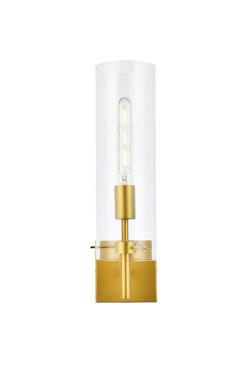 Living District Savant 1-Light Metal Wall Sconce In Brass And Clear