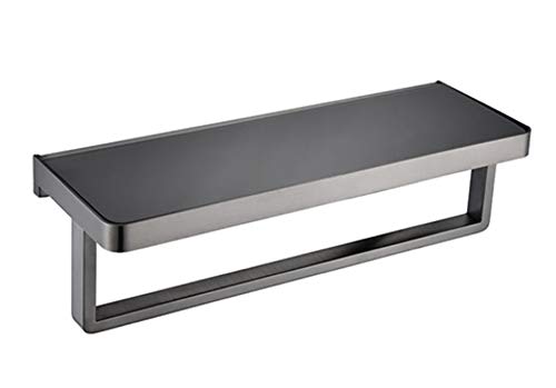 Bagno Bianca Stainless Steel Black Glass Shelf w/ Towel Bar - Gun Metal