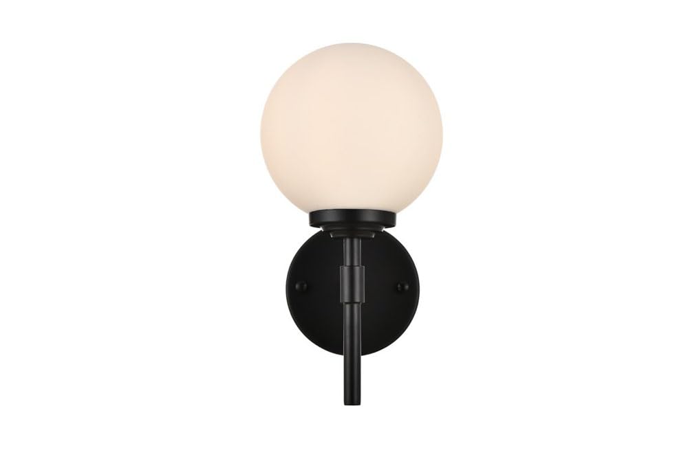 Living District Ansley 1-Light Iron & Glass Bath Sconce In Black/Frosted White
