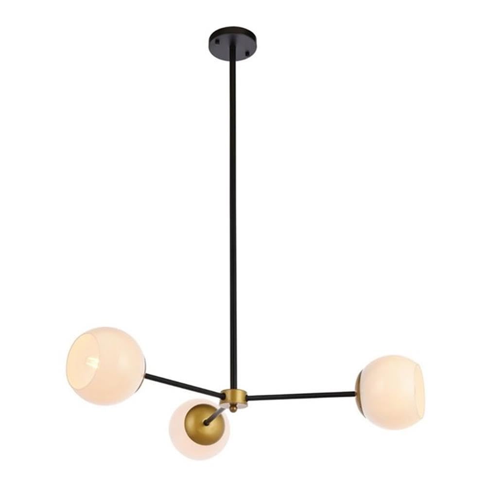 Briggs 32 inch pendant in black and brass with white shade