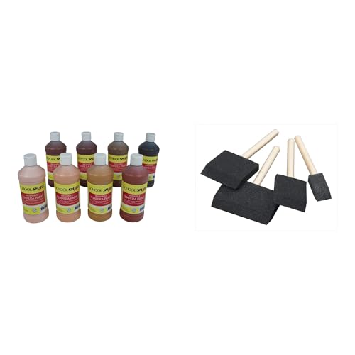Casafoyer Washable Tempera Paints and Wedge Foam Paint Brush Set Combo Kit for Arts and Crafts