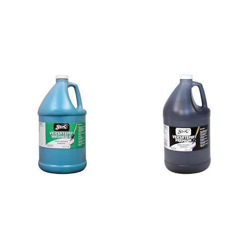 Casafoyer Washable Versatemp Heavy Bodied Tempera Paint Turquoise & Black Combo Kit for Creative Art Projects