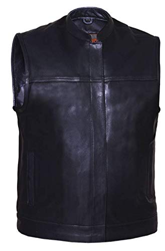 COWHIDE Men Leather Vest ,Black ,3XL