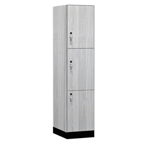 Salsbury 18 Wide Premier Wood Locker-Triple Tier-1 Wide-6 Feet High-21” Deep-Silver Teak-Silver Hasps