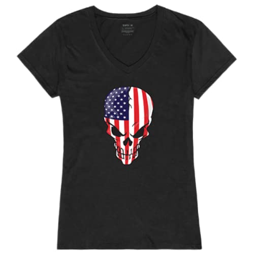 Graphic V-Neck, Skull Flag, Black, M