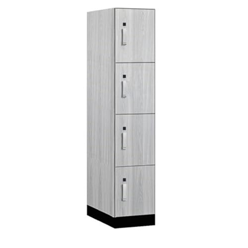 Salsbury 15 Wide Premier Wood Locker-Four Tier-1 Wide-6 Feet High-24” Deep-Silver Teak-Silver Electronic Locks